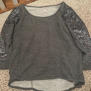 Grey sweater with sequin sleeves